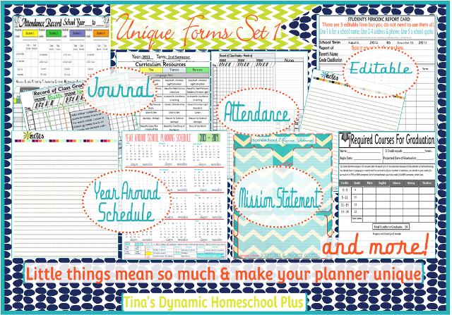 Attendance Forms, Journal Pages, Year Around Schedule | Tina's Dynamic Homeschool Plus