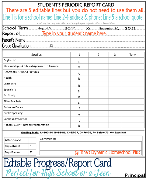 Homeschool Progress Report