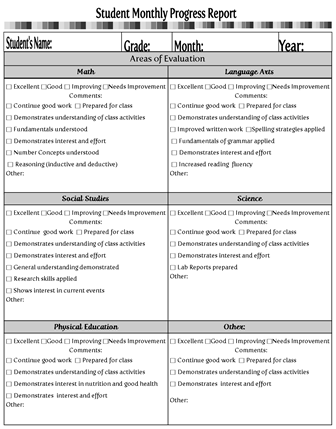 Student Monthly Progress Report