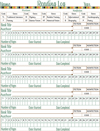 blue Homeschool Reading Log | Tina's Dynamic Homeschool Plus