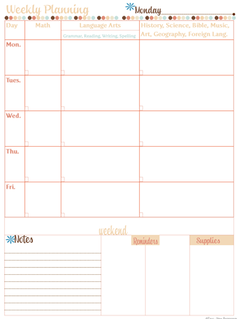 Weekly Homeschool Planning Pages