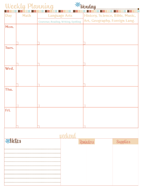 Weekly Homeschool Planning Page