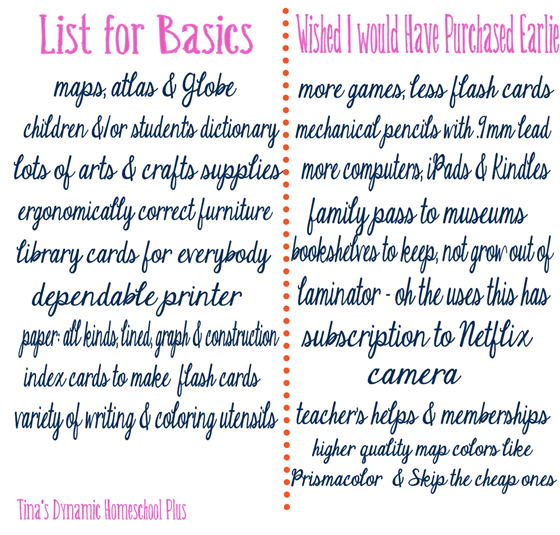 A New Homeschoolers Back to School List 2 @ Tina Dynamic Homeschool PLus