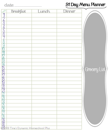 editable 31 menu planner