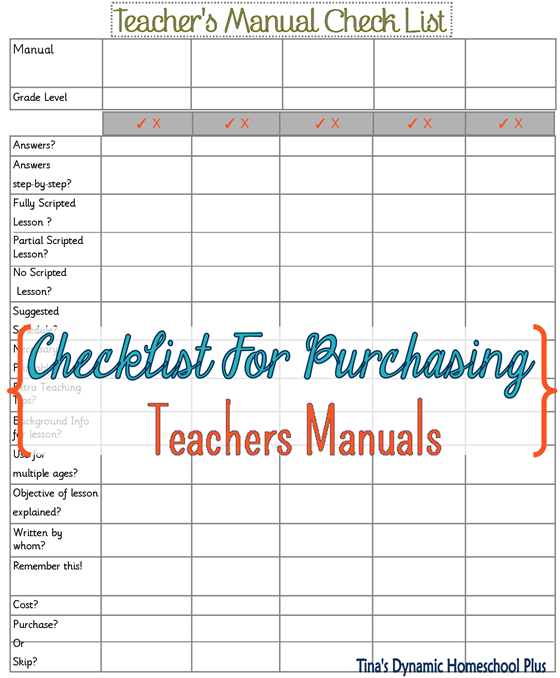 teacher's manual checklist @ Tina's Dynamic Homeschool Plus