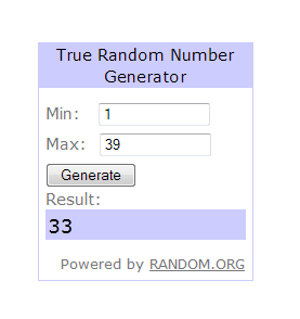 Random Org Winner Number 33