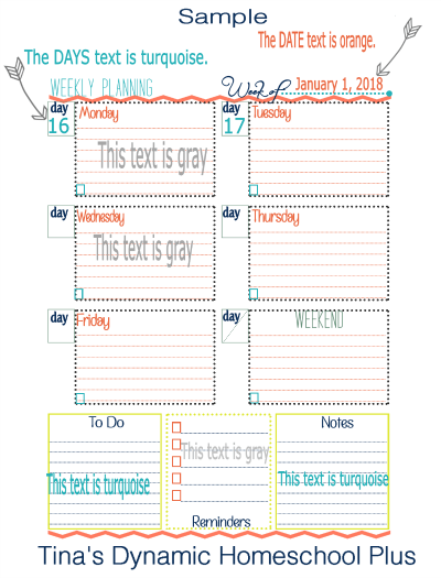 Weekly Planning General 2 - sample editable @ Tina's Dynamic Homeschool Plus s