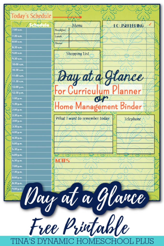 Curriculum Planner for Homeschool Day At a Glance Form