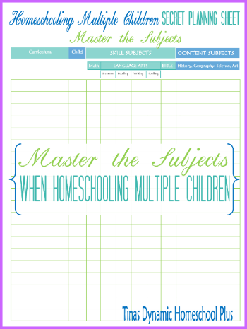 Homeschooling Multiple Children Secret Planning Sheet 350x @ Tinas Dynamic Homeschool Plus