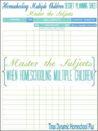 Homeschooling Multiple Children Secret Planning Sheet @ Tinas Dynamic Homeschool Plus 