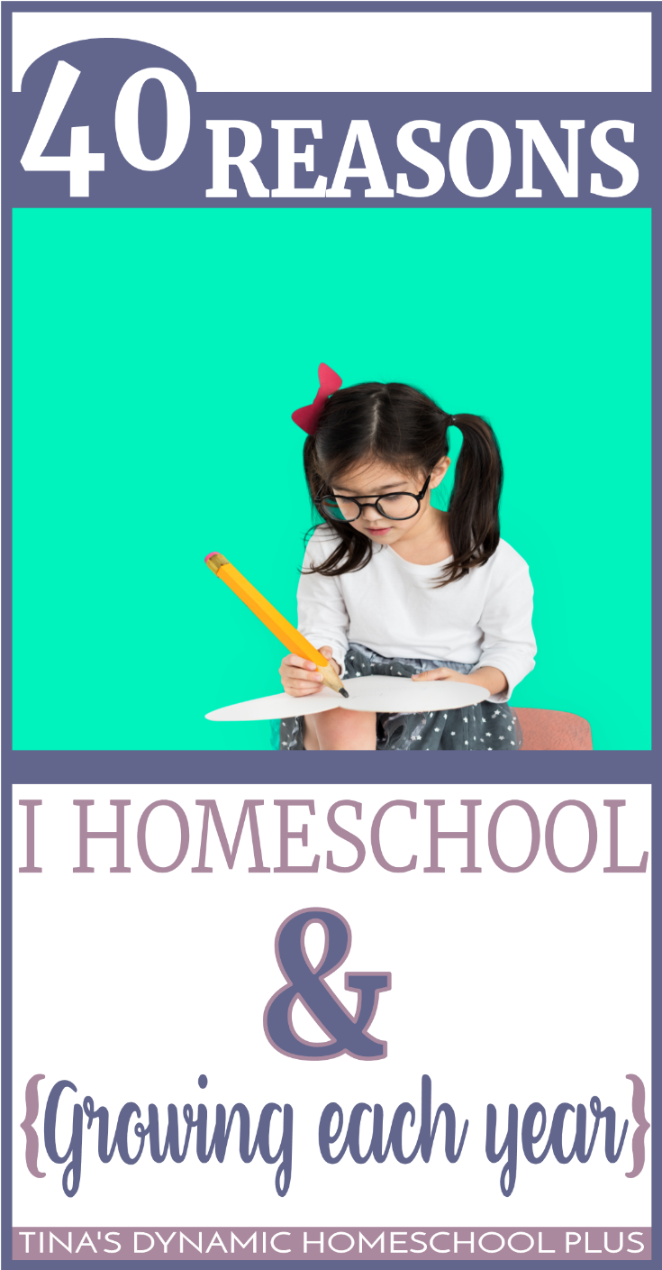 40 Reasons I Homeschool (And Growing Each Year). I am ever so grateful to have the privilege of homeschooling my children. Don’t get me wrong, I am human and go through certain days where I feel it is more like a burden.When I feel that way, I normally write down something to remind me of the privilege. It is easier as you homeschool longer because each year gives you more positive things to simmer on. Click here to be rejuvenated!!