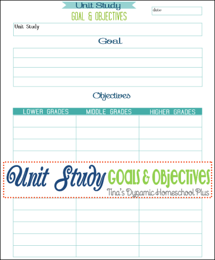 Unit Study Goals and Objectives Sample