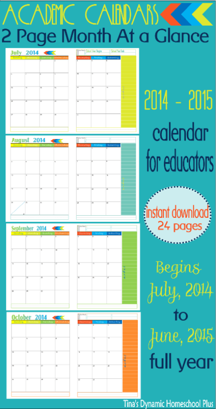 2 Page Month At A Glance Academic Calendars