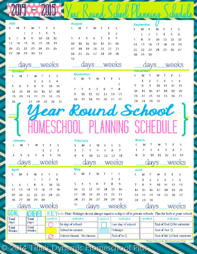 Year Round Homeschoool Schedule 2014 to 2015 Collage