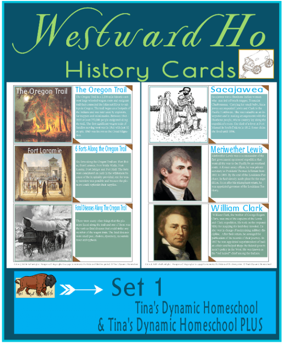 Westward Ho History Cards. Grab these free AWESOME Westward Ho History printables and put on an O ring for fun. Grab them at Tina's Dynamic Homeschool Plus.