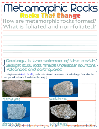 Metamorphic Rocks Notebooking Pages 2