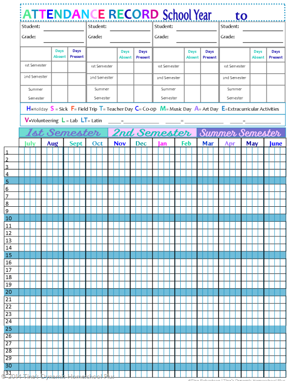 Updated Attendance Chart 4 kids Academic Year thumb Updated Homeschool Attendance Forms