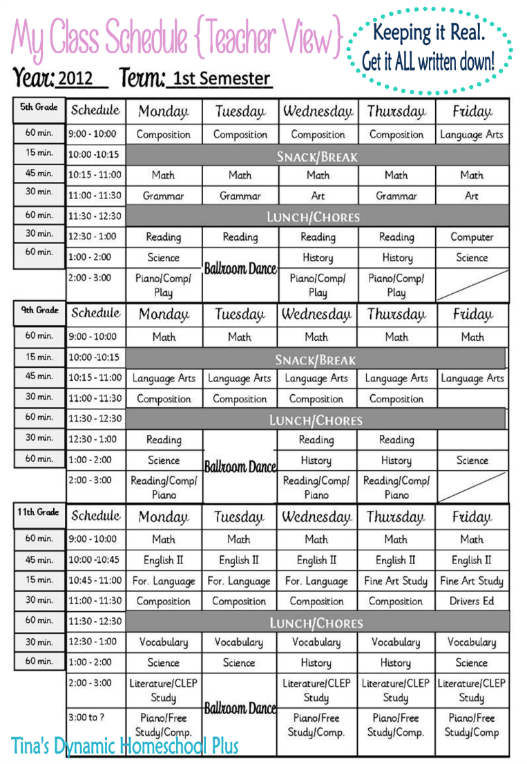 Homeschool Class Schedule