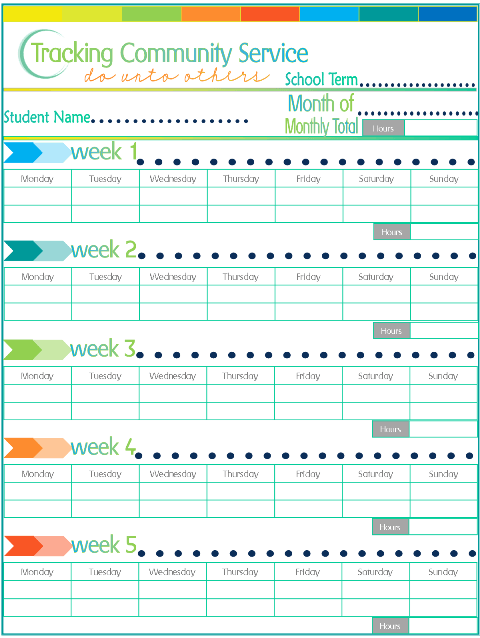 Free Homeschool Community Service Planning Record