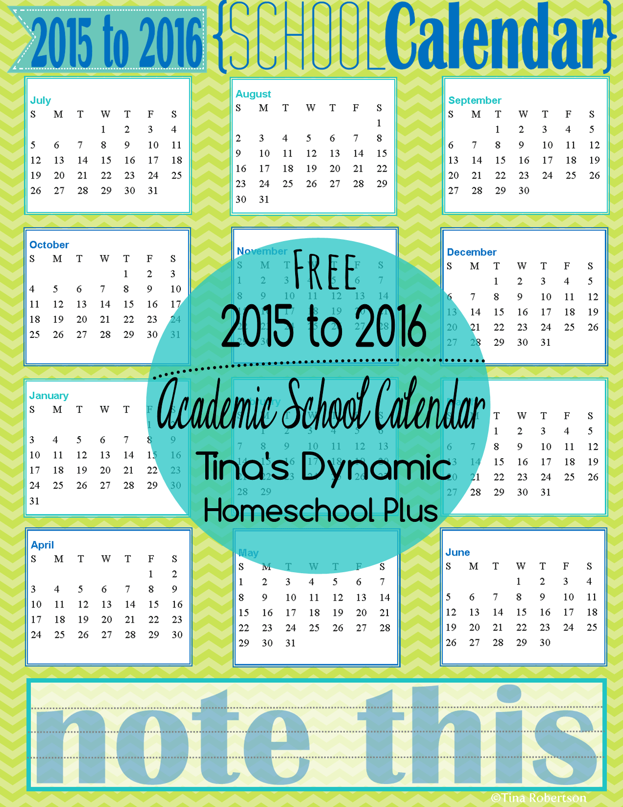 2015 - 2016 Limon Academic School Year Calendar @ Tina's Dynamic Homeschool Plus collage