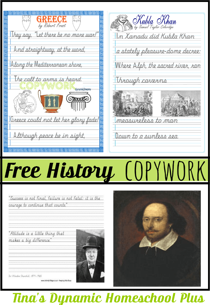Free History Copywork. A roundup of history resources you'll love. Click here to download the free copywork @ Tina's Dynamic Homeschool Plus
