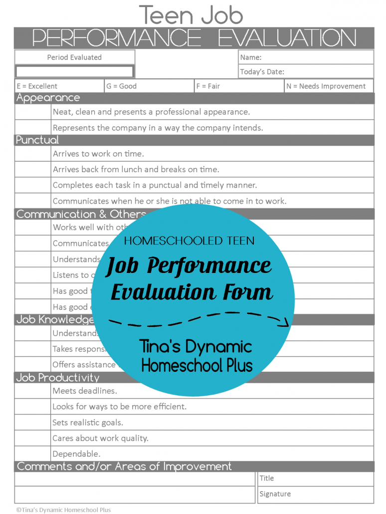 Teen Job Performance Evaluation Collage @ Tiina's Dynamic Homeschool Plus