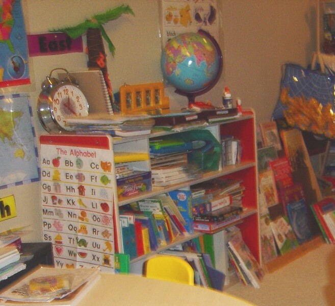 Cutesy Bookshelves for early homeschool room @ Tina's Dynamic Homeschool Plus