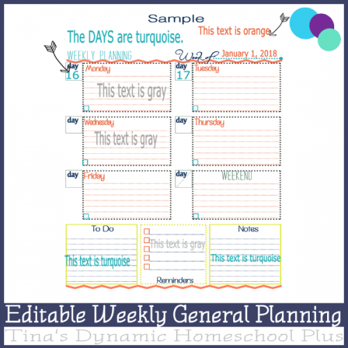 Editable Weekly General Planning Page