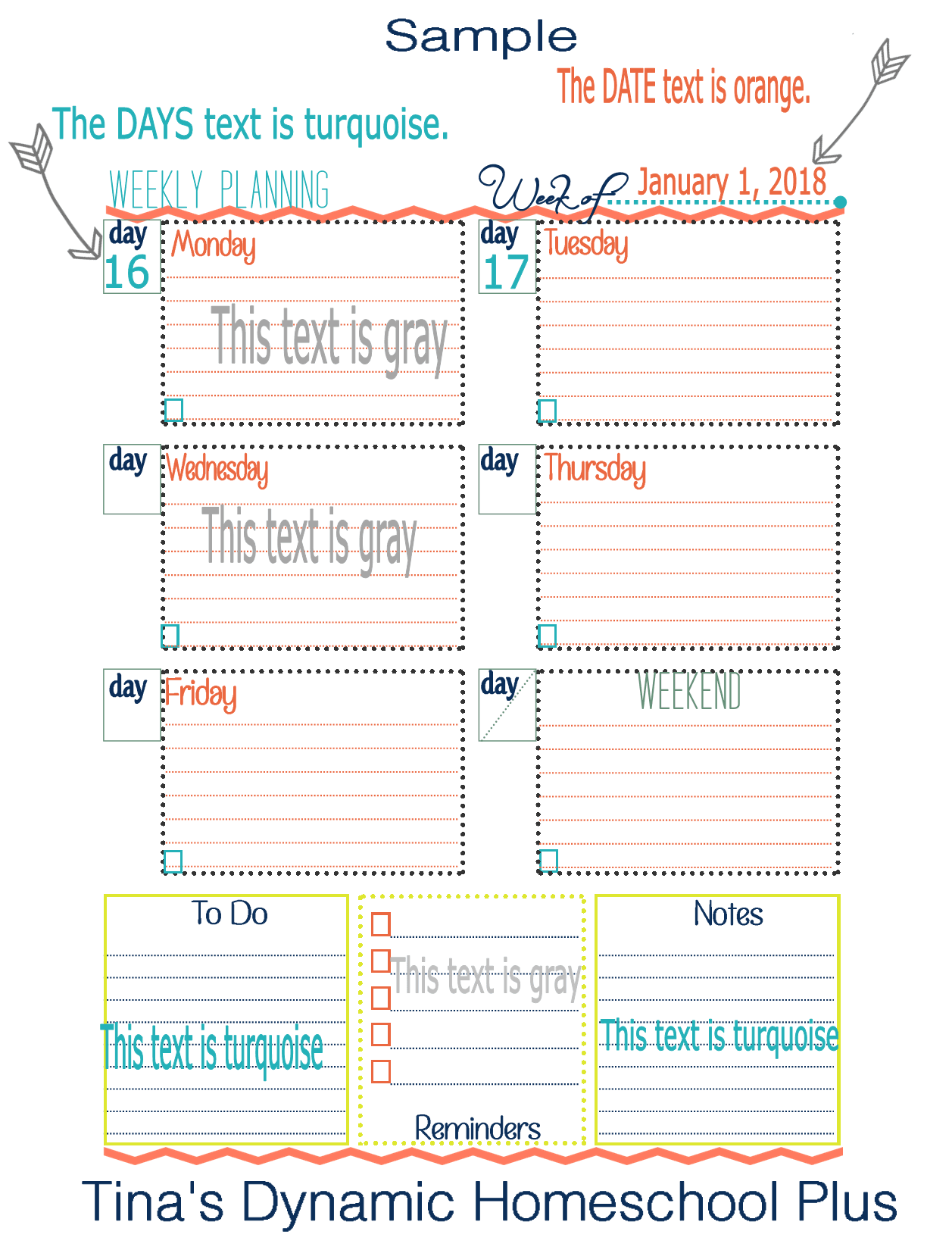 Weekly Planning General 2 - sample editable @ Tina's Dynamic Homeschool Plus