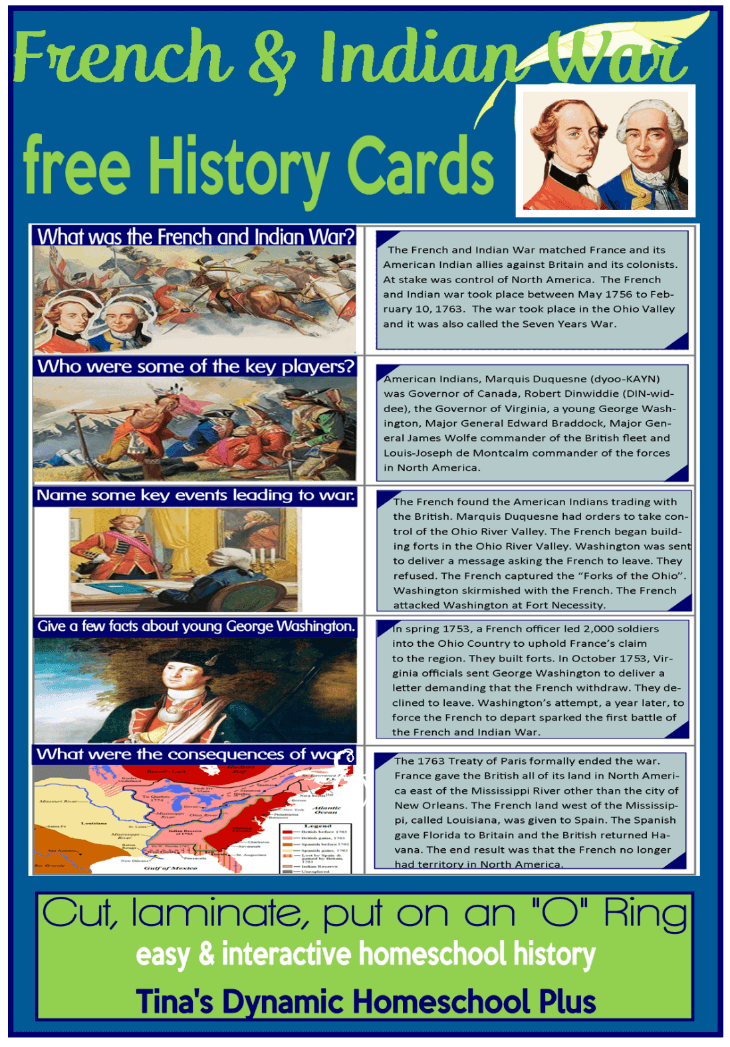 Free Homeschool History Cards. French and Indian War @ Tina's Dynamic Homeschool Plus