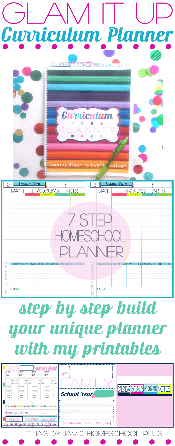 Glam It Up Homeschool Planner. Beautiful color pages, awesome detailed and timeless! Scoot by to grab it @ Tina's Dynamic Homeschool Planner