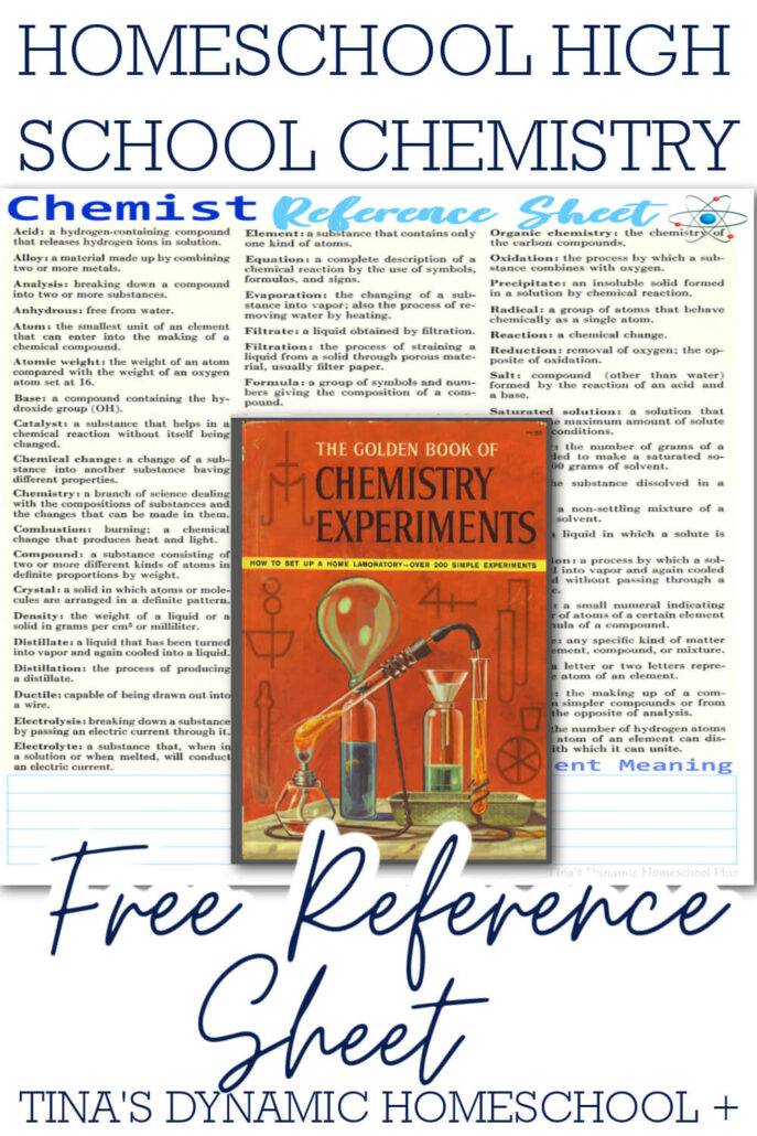 Homeschool High School Chemistry & Free Reference Sheet and Resources