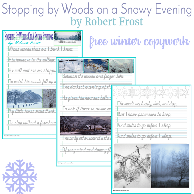 Free Winter Copywork for Middle School (Stopping by Woods )