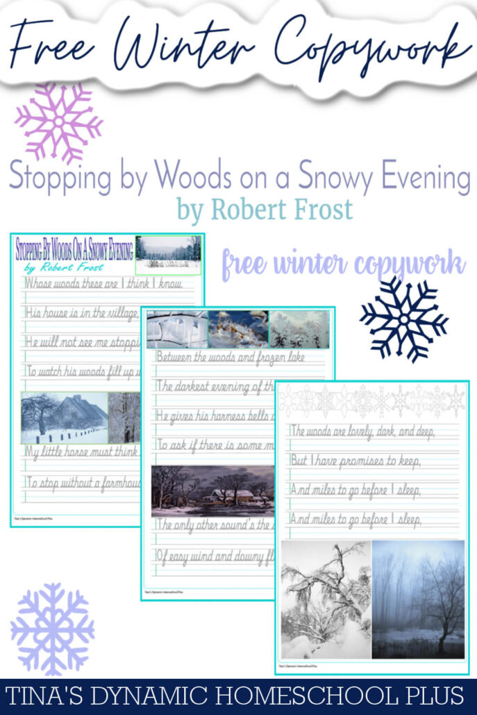 Free Winter Copywork for Middle School: Stopping by Woods on a Snowy Evening