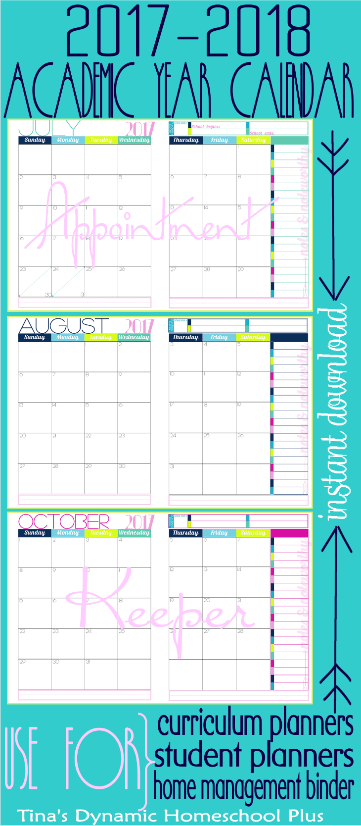 2017 to 2018 Academic Year Glamorous 2 Pages at a Glance @ Tina's Dynamic Homeschool Plus
