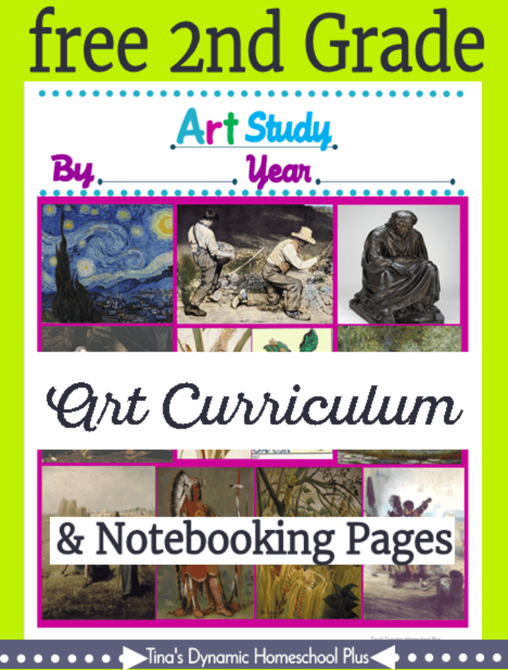 Free 2nd Grade Art Curriculum and notebooking pages. Pssst, there are grades 1 -8 too. Grab them over @ Tina's Dynamic Homeschool Plus