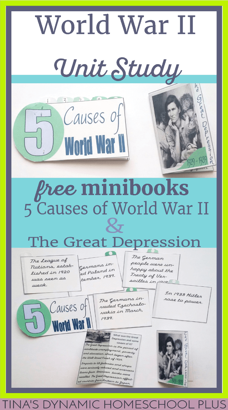 Free 5 Causes of War and The Great Depression minibooks for a World War II homeschool unit study and lapbook @ Tina's Dynamic Homeschool Plus