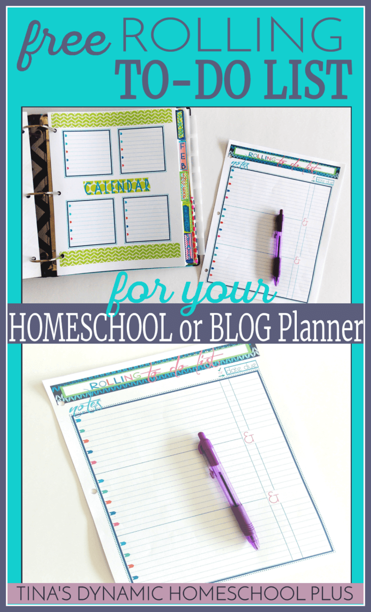 Free Rolling To-Do List (for your Homeschool or Blog Planner) @ Tina's Dynamic Homeschool Plus