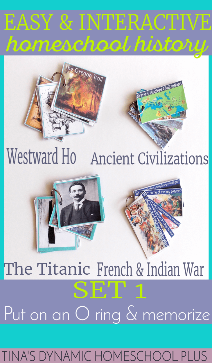 Free History Cards. Put on an O ring and learn facts about Ancient Civilizations, Westward Ho, the Titanic and the French and Indian War. Grab them @ Tina's Dynamic Homeschool Plus
