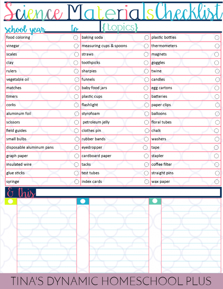 Free Homeschool Science Materials Checklist