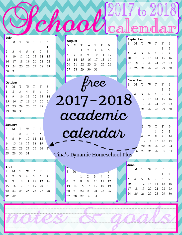 Serene Color Choice. Grab your free 2017 to 2018 Academic Year Calendar @ Tina's Dynamic Homeschool Plus