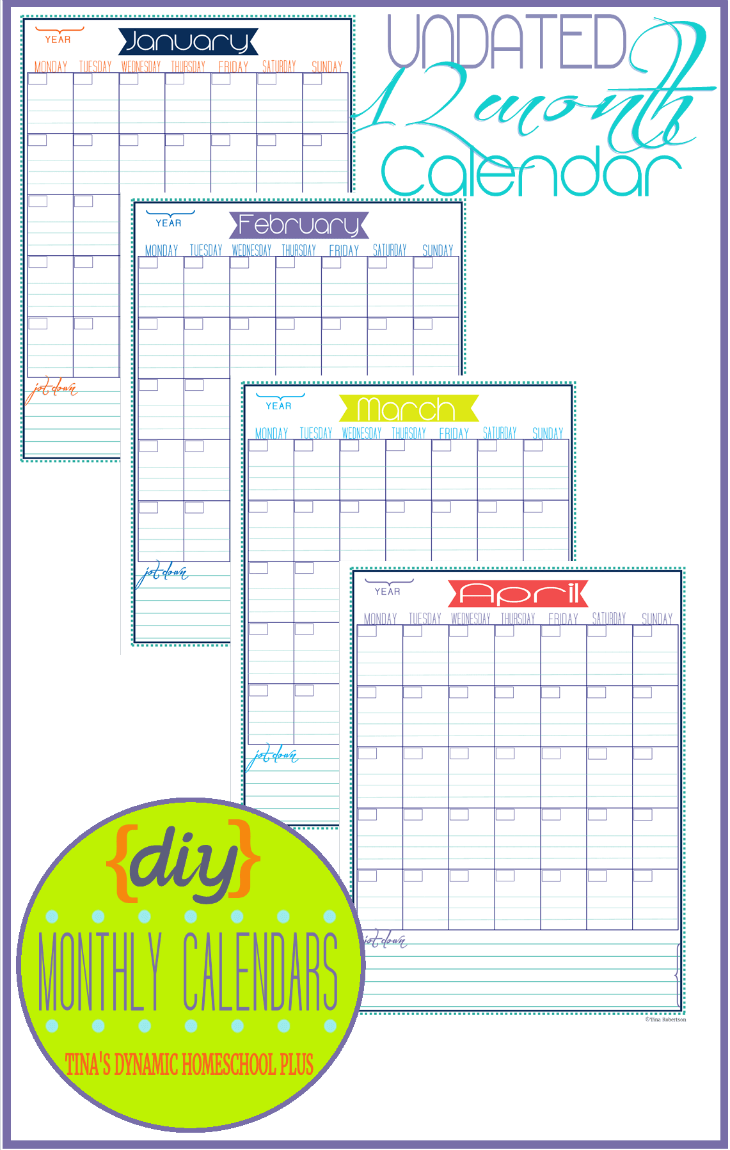 DIY Undated 12 Month Calendar @ Tina's Dynamic Homeschool Plus