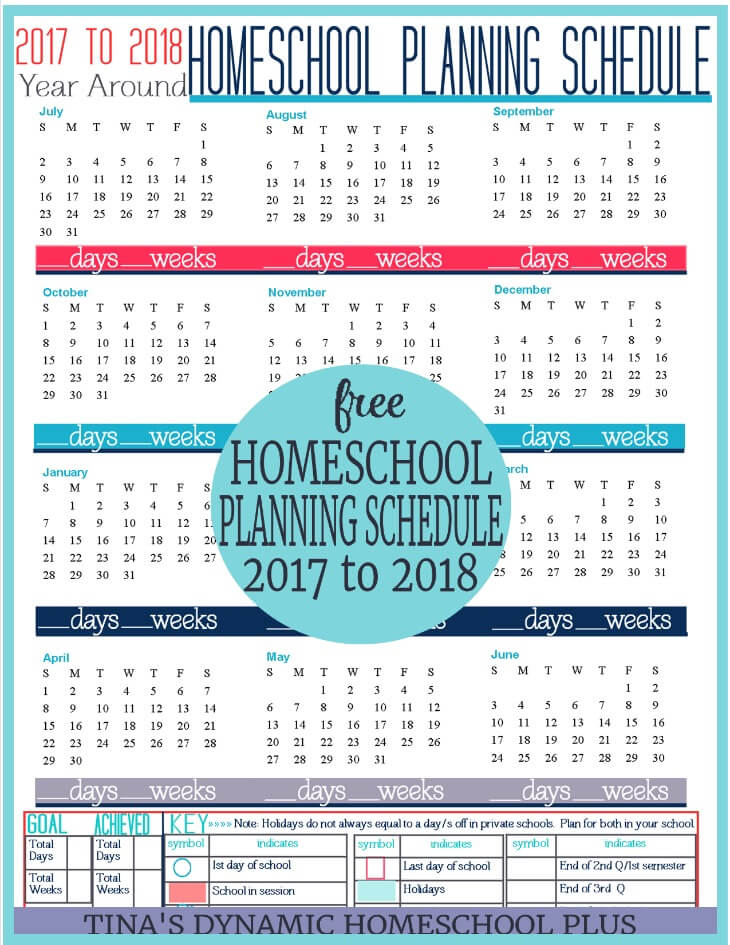 2017 to 2018 Year Round Homeschool Planning Schedule. Begin building your free 7 Step Homeschool Planner. Not another planner like it!