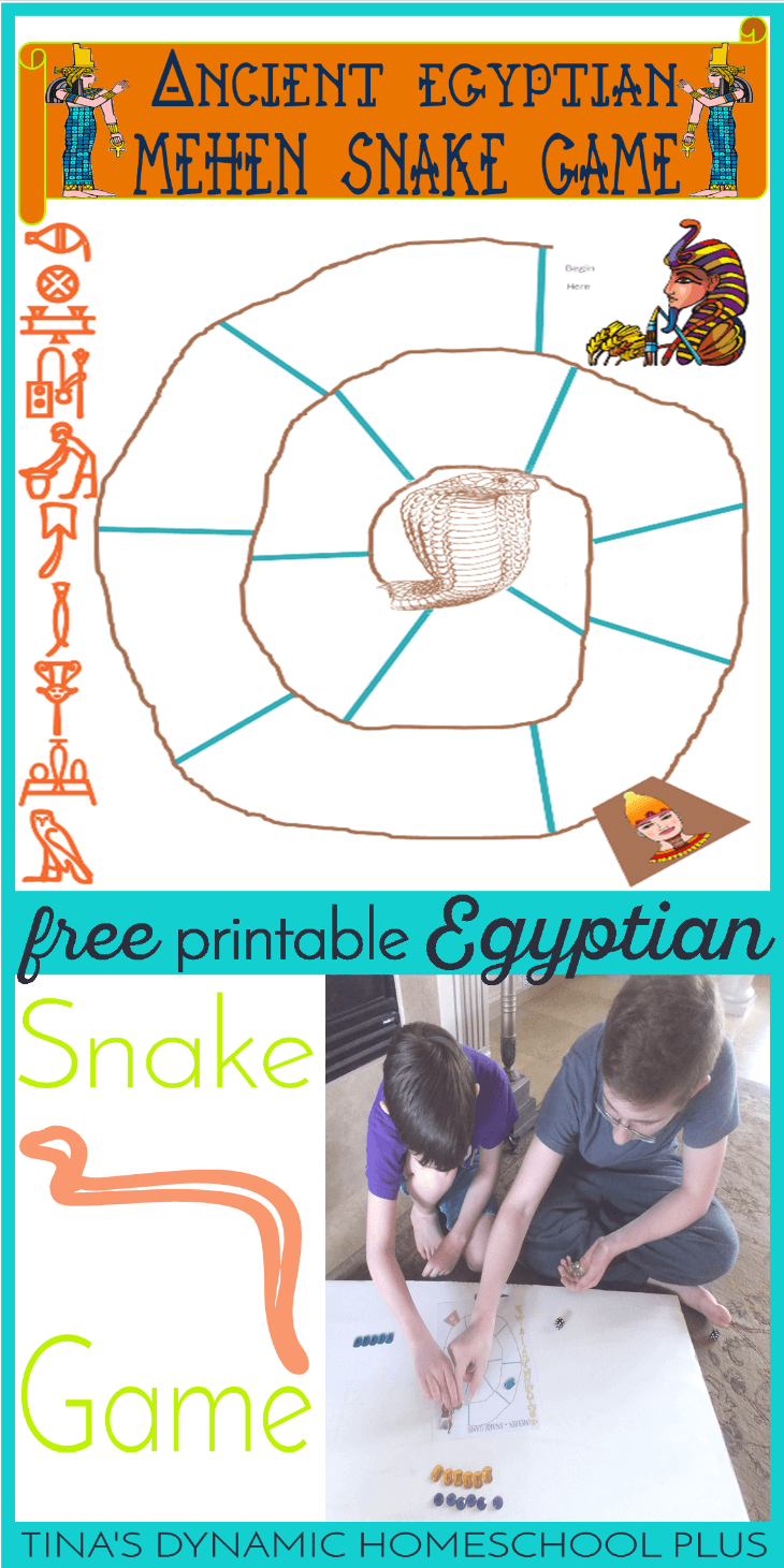 Grab this free and fun printable board game when studying Ancient Egypt. It's Mehen or the snake game for hands on history. Get it over @ Tina's Dynamic Homeschool Plus