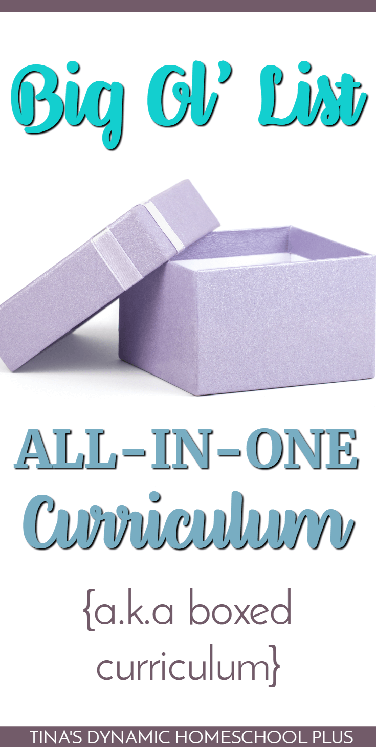 Big Ol' List of All-In-One Homeschool Curriculum (a.k.a Boxed). There are many reasons to use an all-in-one homeschool curriculum and the best reason is that all the planning is done for you. CLICK here to grab this list!