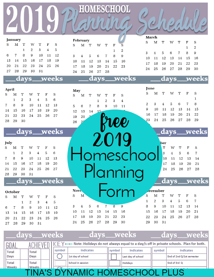 2019 Free Homeschool Planning Form! Whether you homeschool year round or not, you'll love this homeschool planning form for planning your year. Grab this form if you follow a physical year. CLICK here to grab this BEAUTIFUL colorful form!