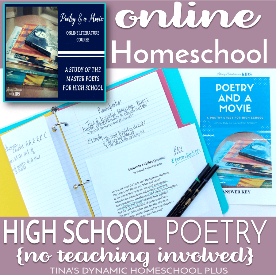 Online Homeschool High School Poetry (No Teaching Involved). When I saw that Literary Adventures for Kids had an online homeschool high school Poetry & a Movie literature course, I couldn't wait to get started on it with my third teen. Click here for this fun high school course!