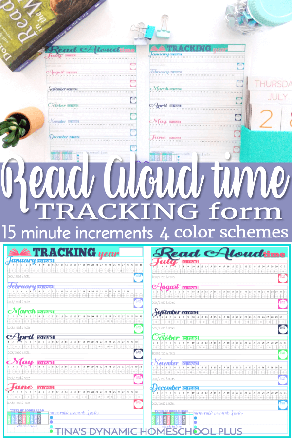 Grab this AWESOME Tracking Read Aloud time form to add to your homeschool planner or use stand alone. You’ll love the beautiful 4 color schemes to match any homechool planner pages. Whether you need to record keep or not, you’ll love tracking reading aloud in 15 minutes. CLICK here to grab your copy!