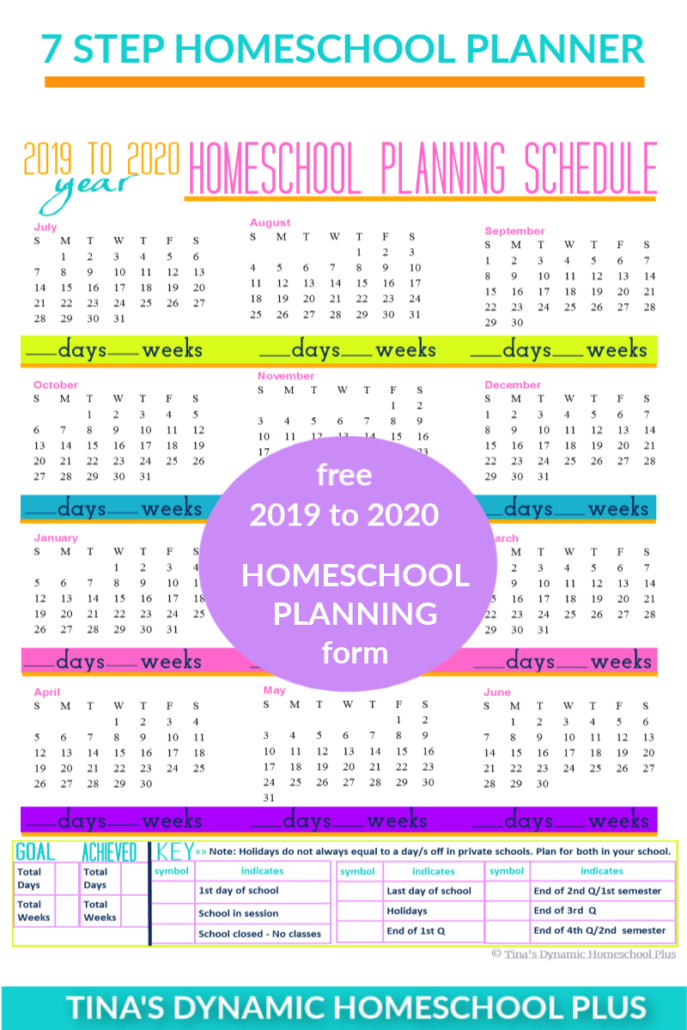 Grab this 2019 to 2020 Homeschool Planning Schedule at Tina's Dynamic Homeschool Plus