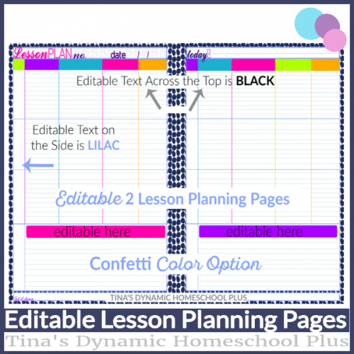 Editable Homeschool Lesson Planning Pages – Confetti Color